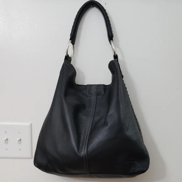 Lucky Brand Leather Purse Braiding Detail Metal Studs Shoulder Crescent Hobo Bag - Picture 6 of 16